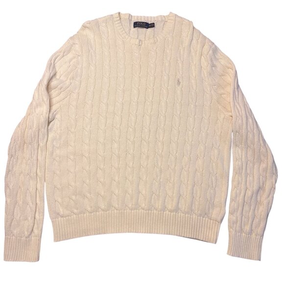 Polo Ralph Lauren Men's Crewneck Cream Cable Knit Sweater Size XLG 100% Cotton.